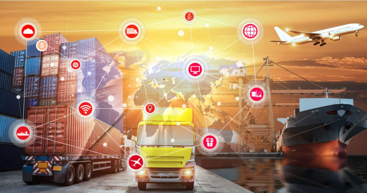 Global logistics network connecting road, sea and air freight through MeridianSecurity control systems